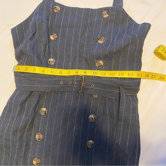 Forever 21 Linen Blend Pinstripe Jumper w/ Side Pocket & Hidden Side Zipper Sz L - Picture 4 of 8